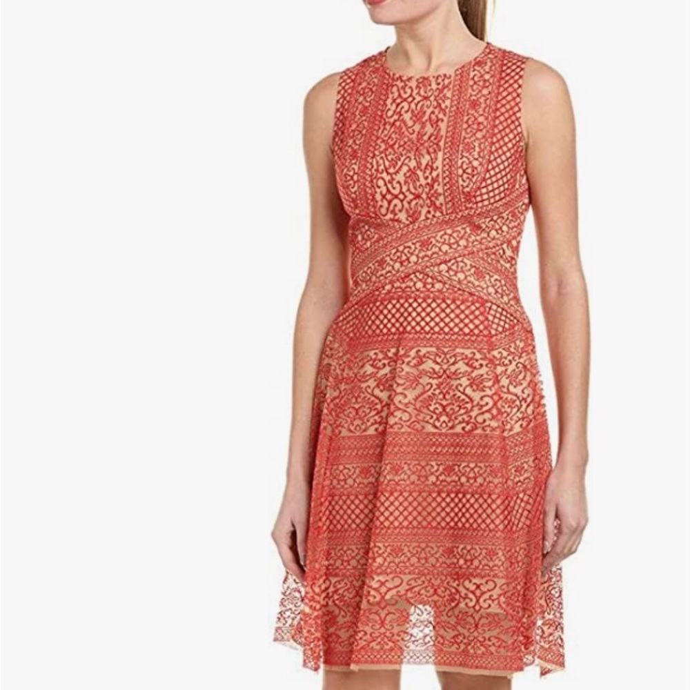 BCBG MAX AZRIA ALICE RED LACE FIT AND FLARE WOMEN’S 8 SMOKE & ANIMAL FREE HOME